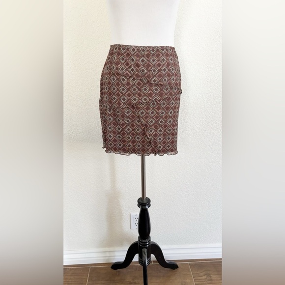 SO Geometric Patterned Mini Skirt - Brown - Picture 1 of 10